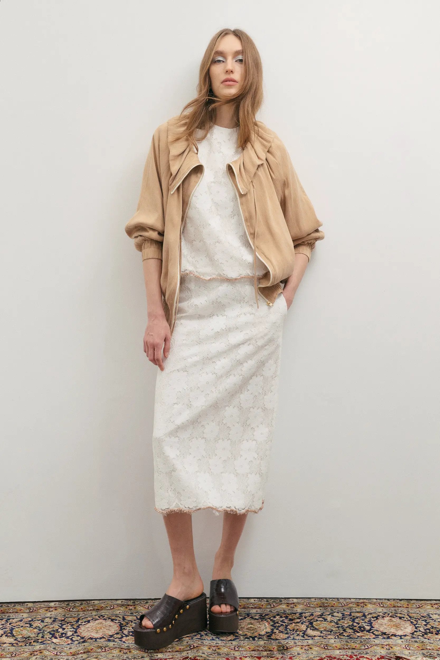Atelier Collection Gathered Collar Bomber Jacket Mocha