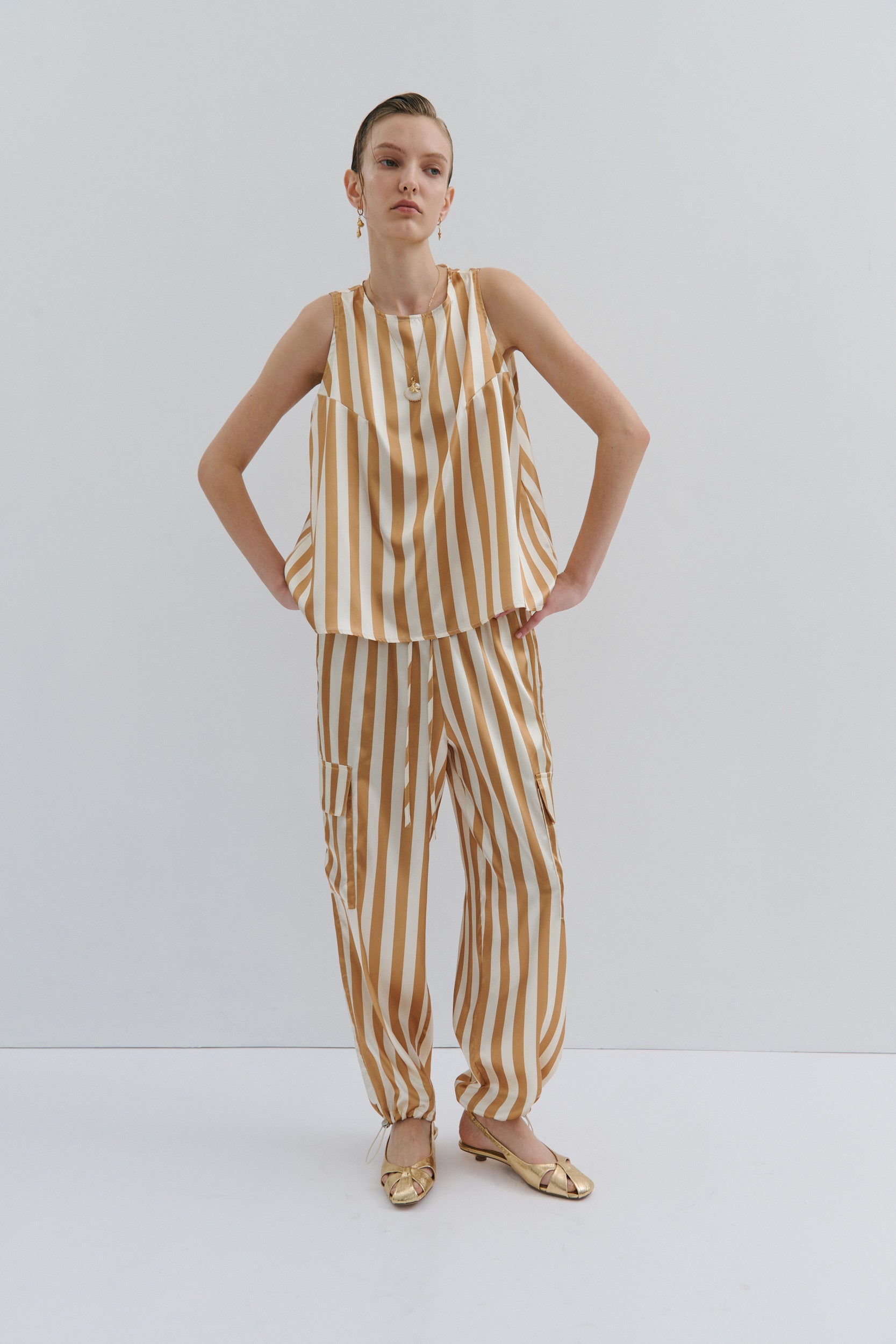 Golden Afternoon Top - Gold Cream Pinstripe