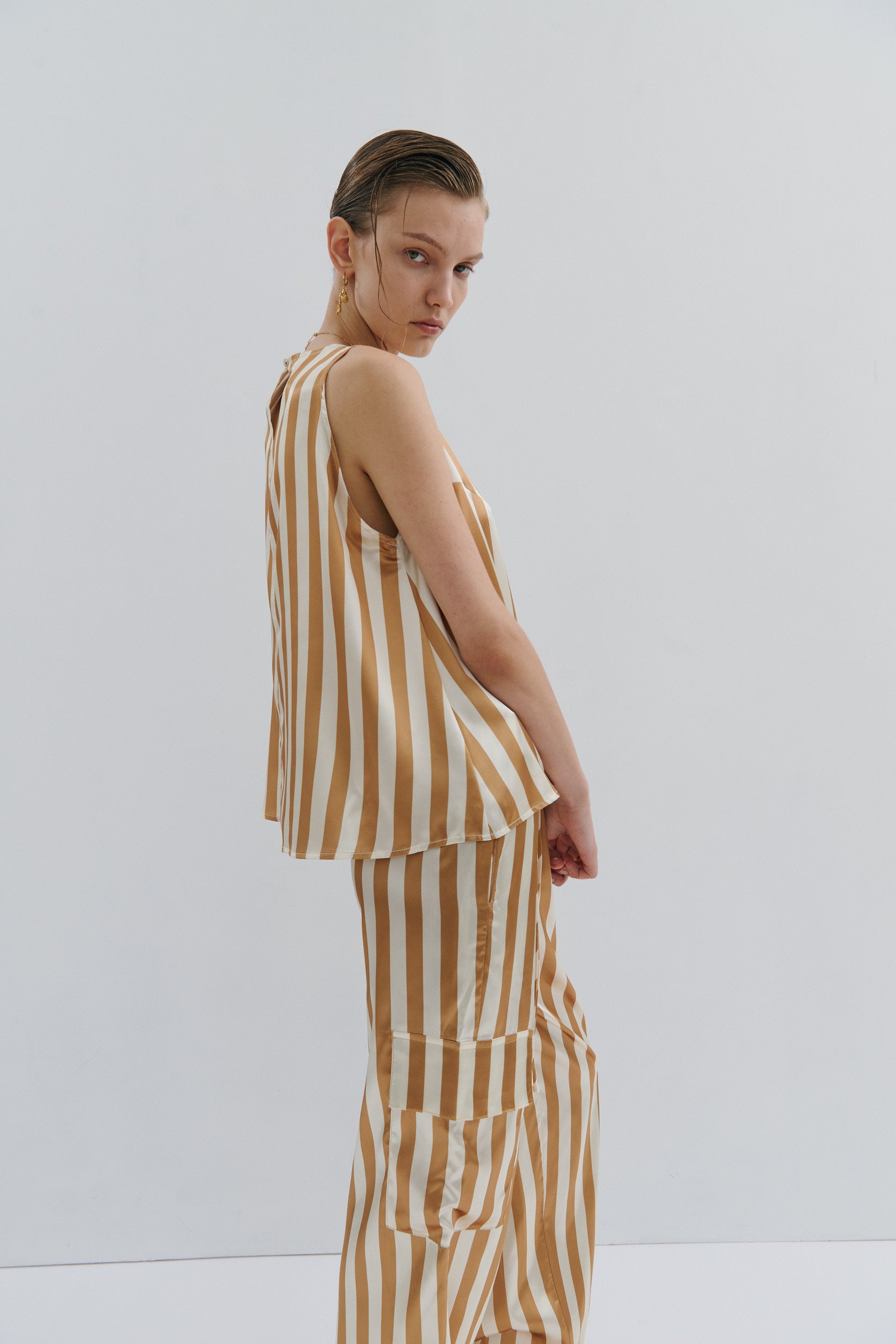 Golden Afternoon Top - Gold Cream Pinstripe