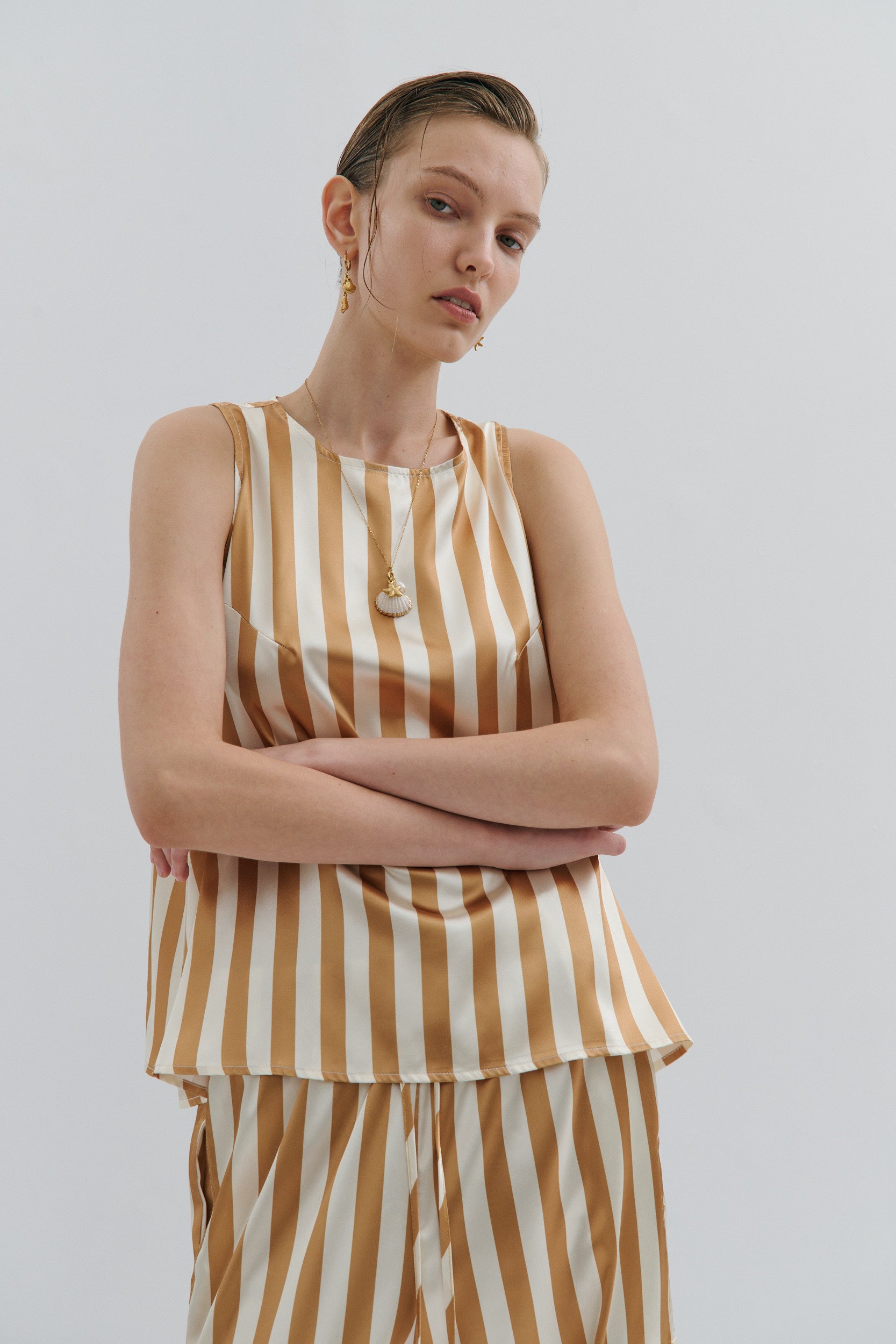 Golden Afternoon Top - Gold Cream Pinstripe