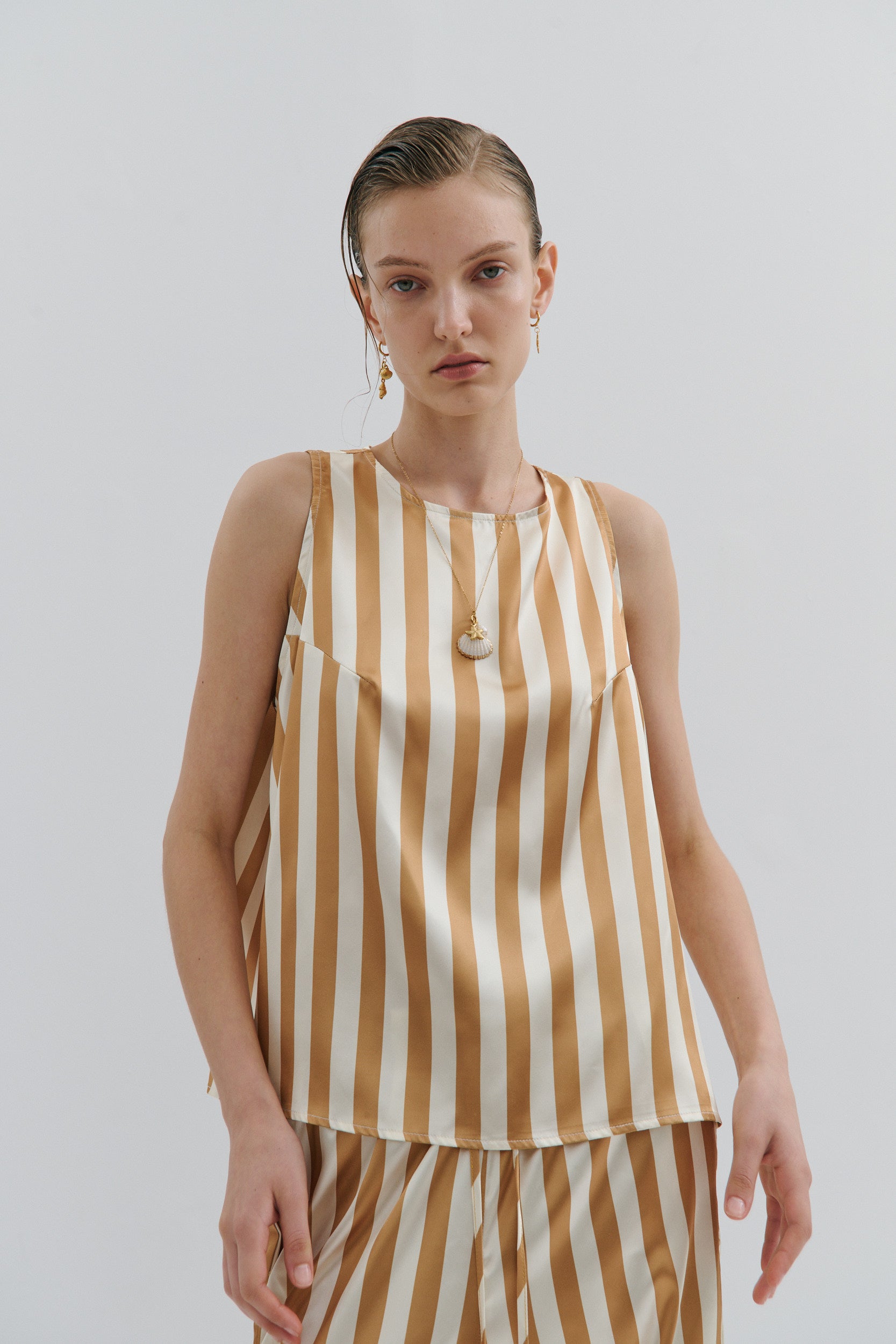 Golden Afternoon Top - Gold Cream Pinstripe