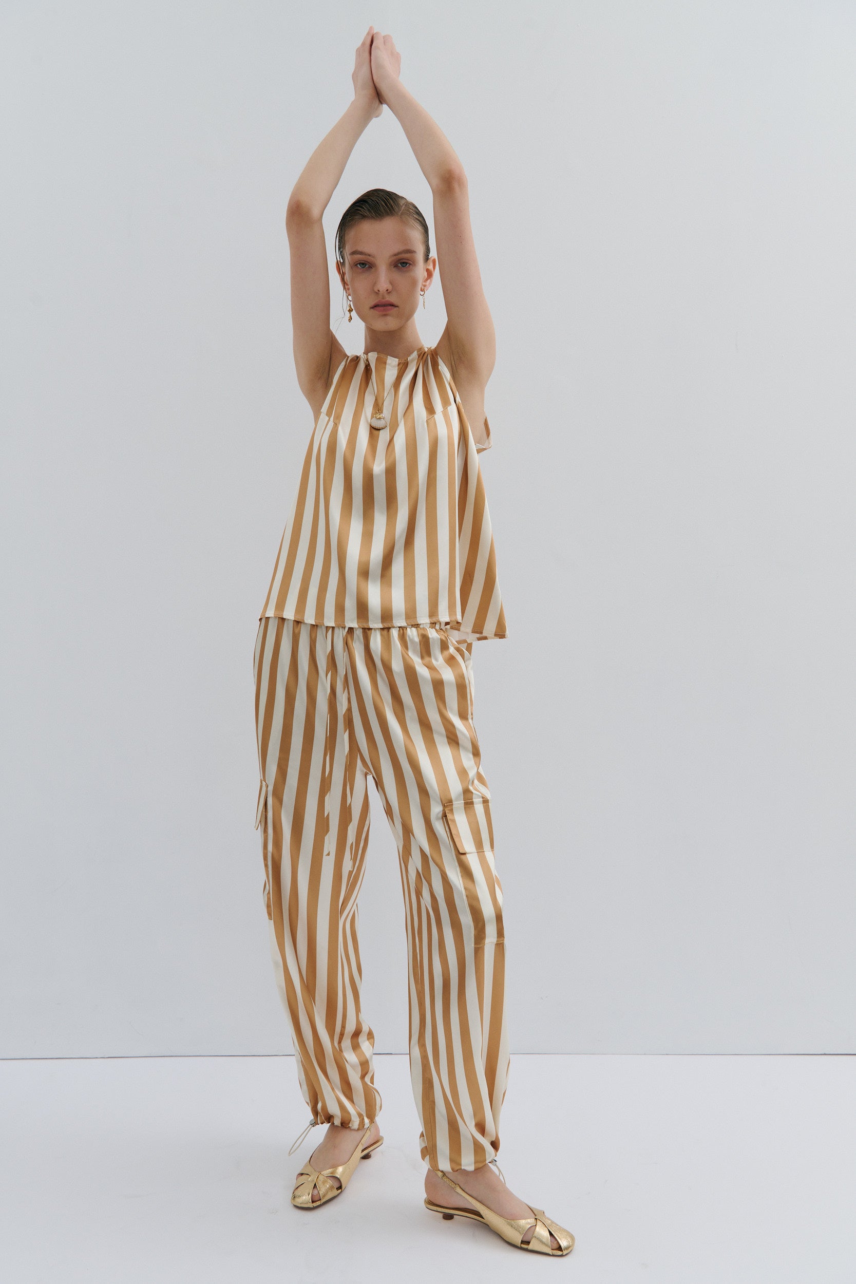 Golden Afternoon Top - Gold Cream Pinstripe