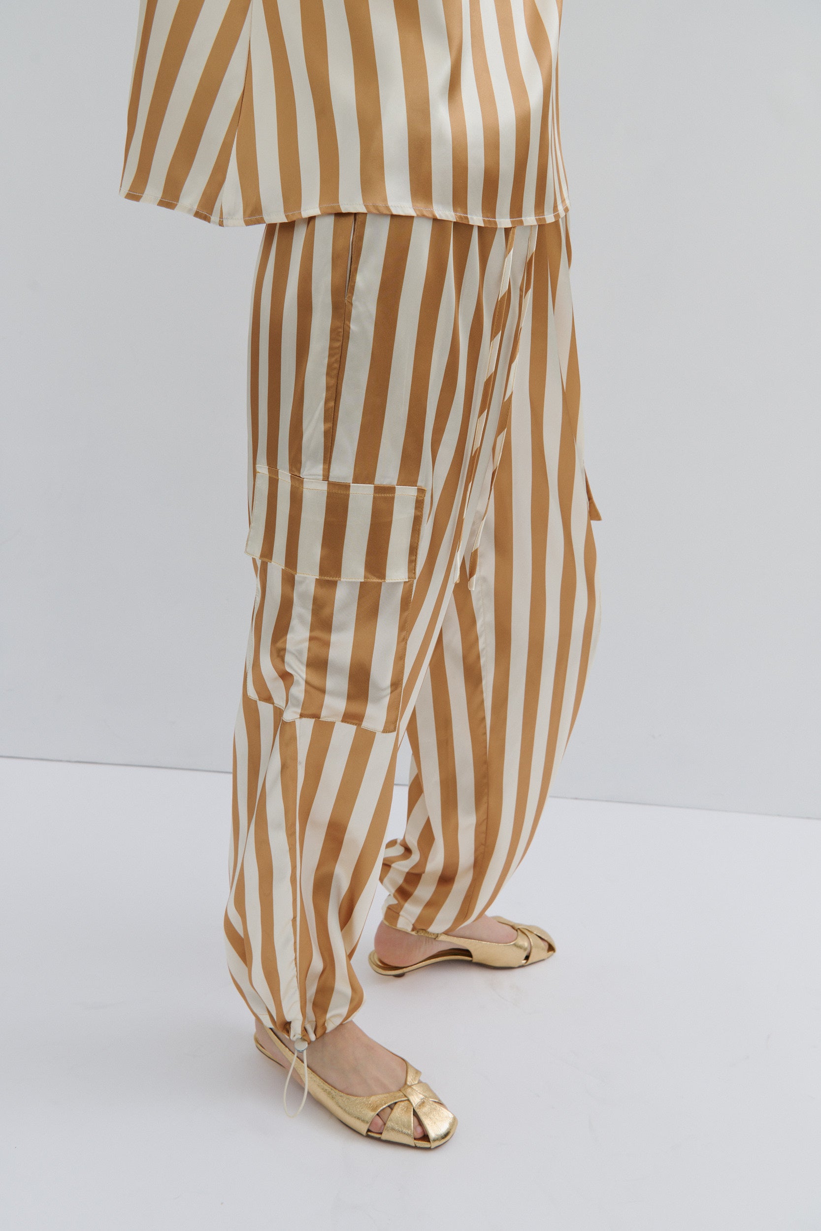 Golden Afternoon Cargo Pant - Gold Cream Pinstripe