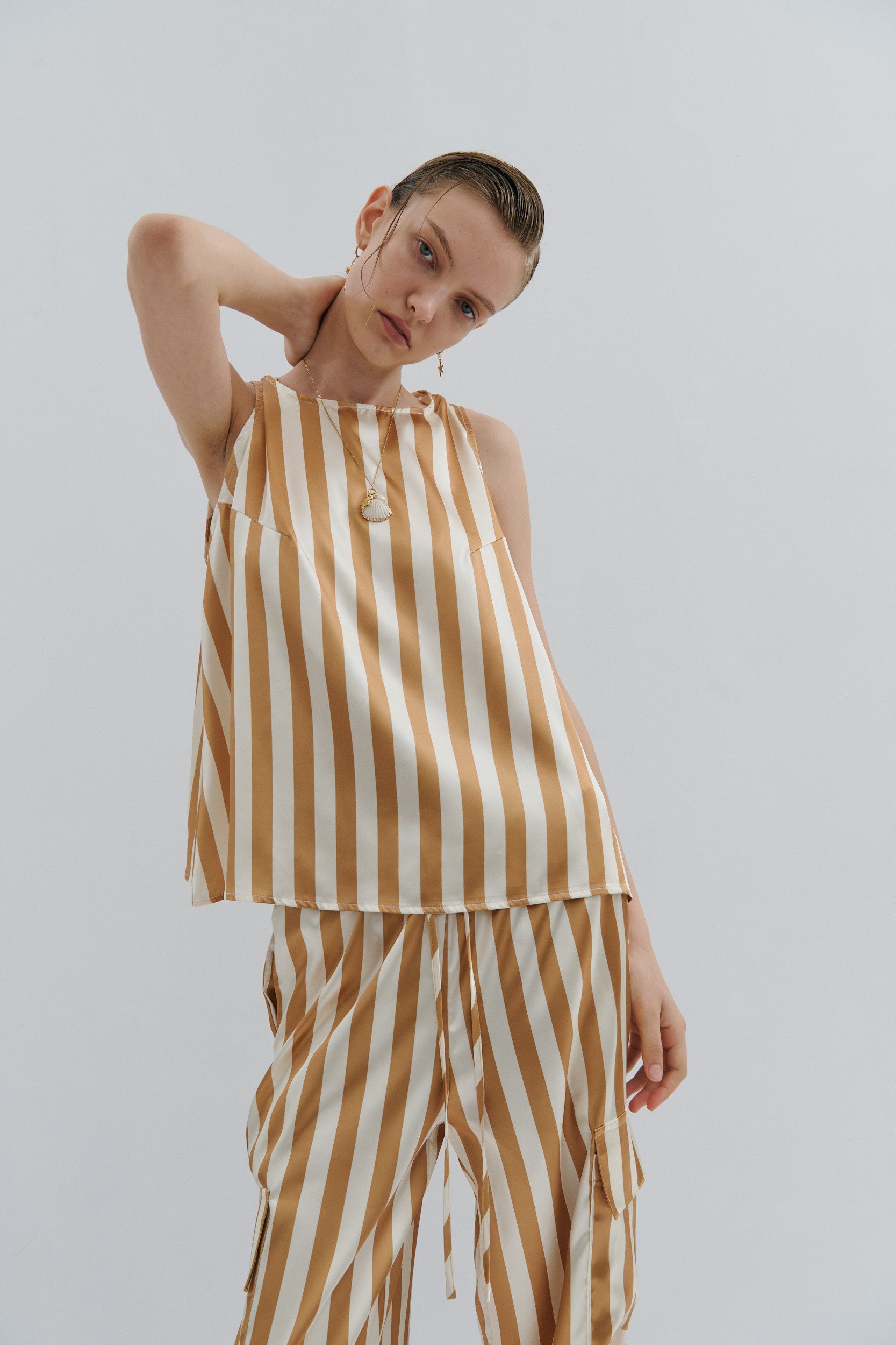 Golden Afternoon Cargo Pant - Gold Cream Pinstripe