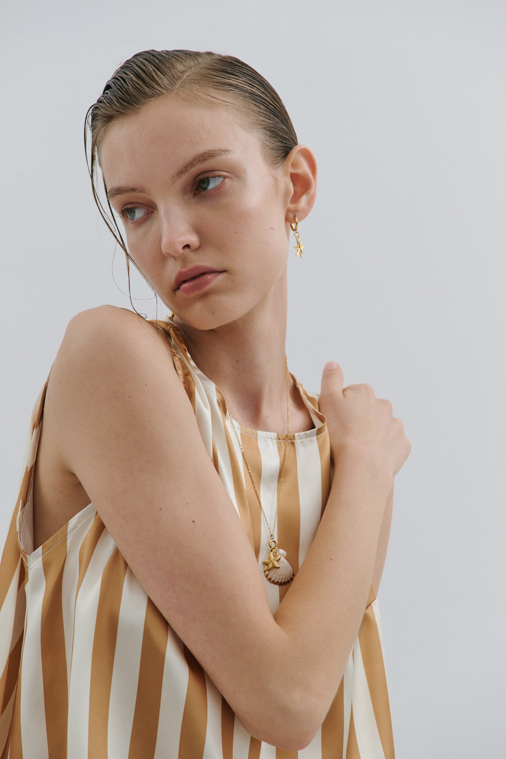 Golden Afternoon Top - Gold Cream Pinstripe