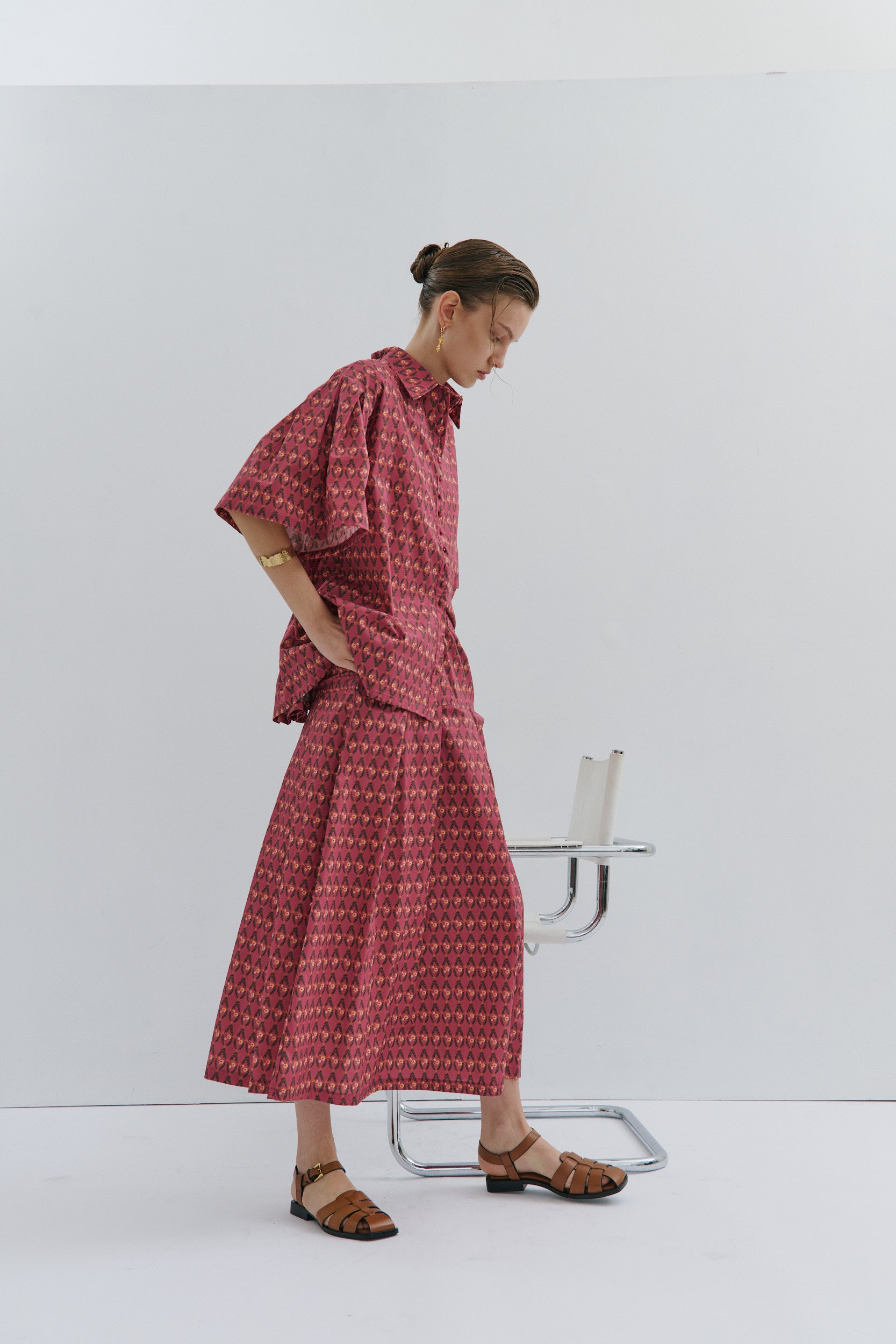 Lacie Pleated Short-sleeved Shirt Rosewood