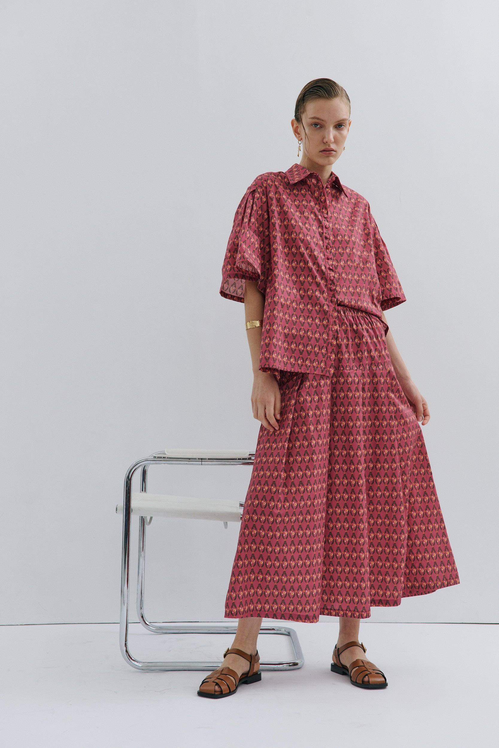 Lacie Pleated Short-sleeved Shirt Rosewood