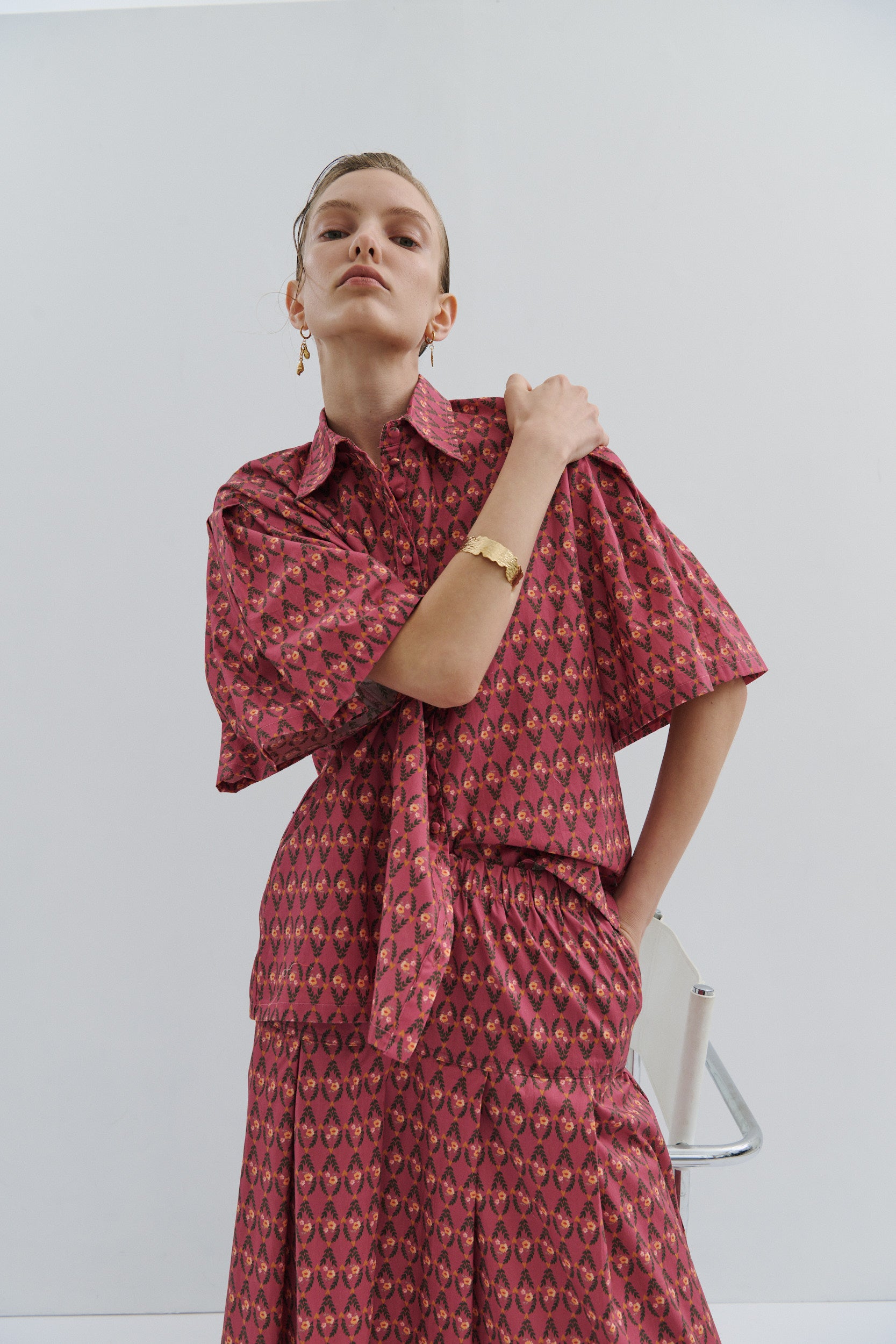 Lacie Pleated Short-sleeved Shirt Rosewood