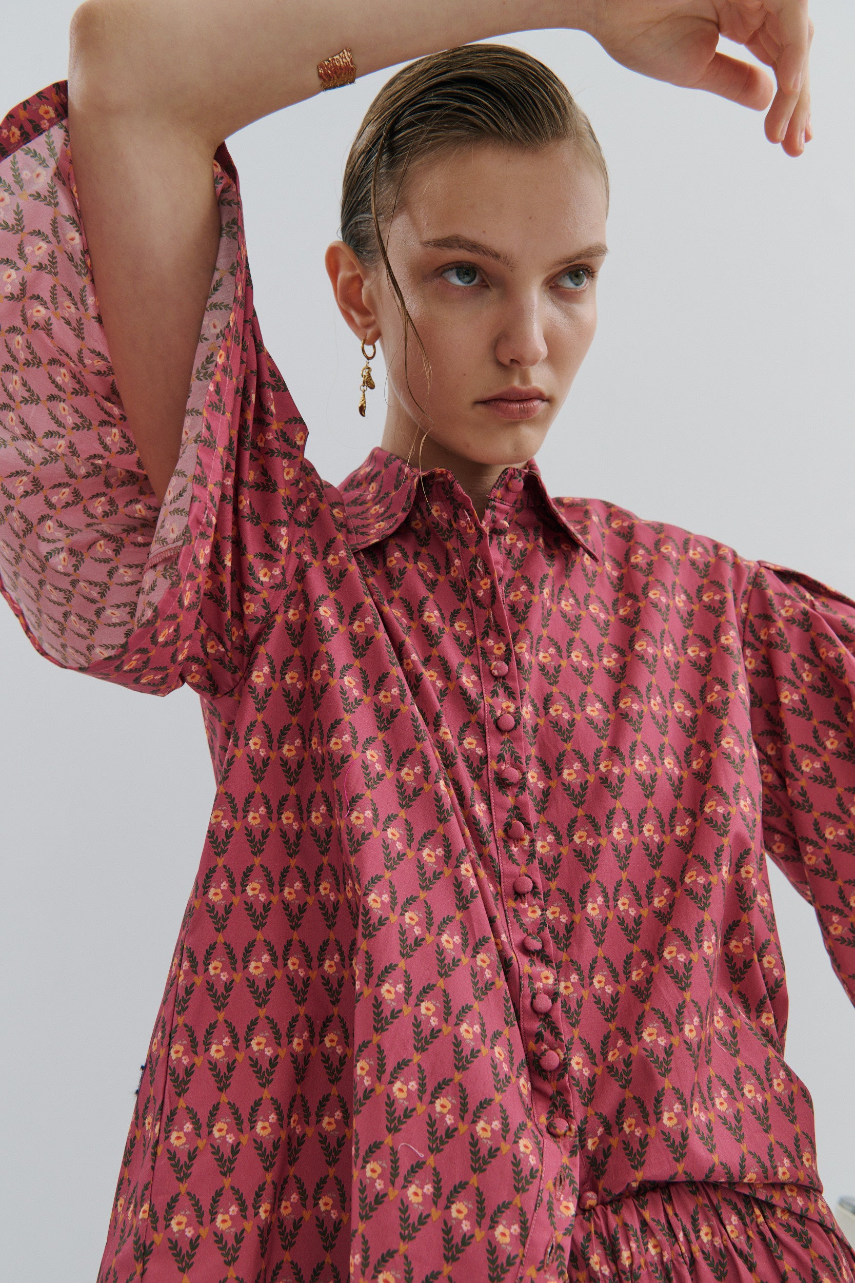 Lacie Pleated Short-sleeved Shirt Rosewood