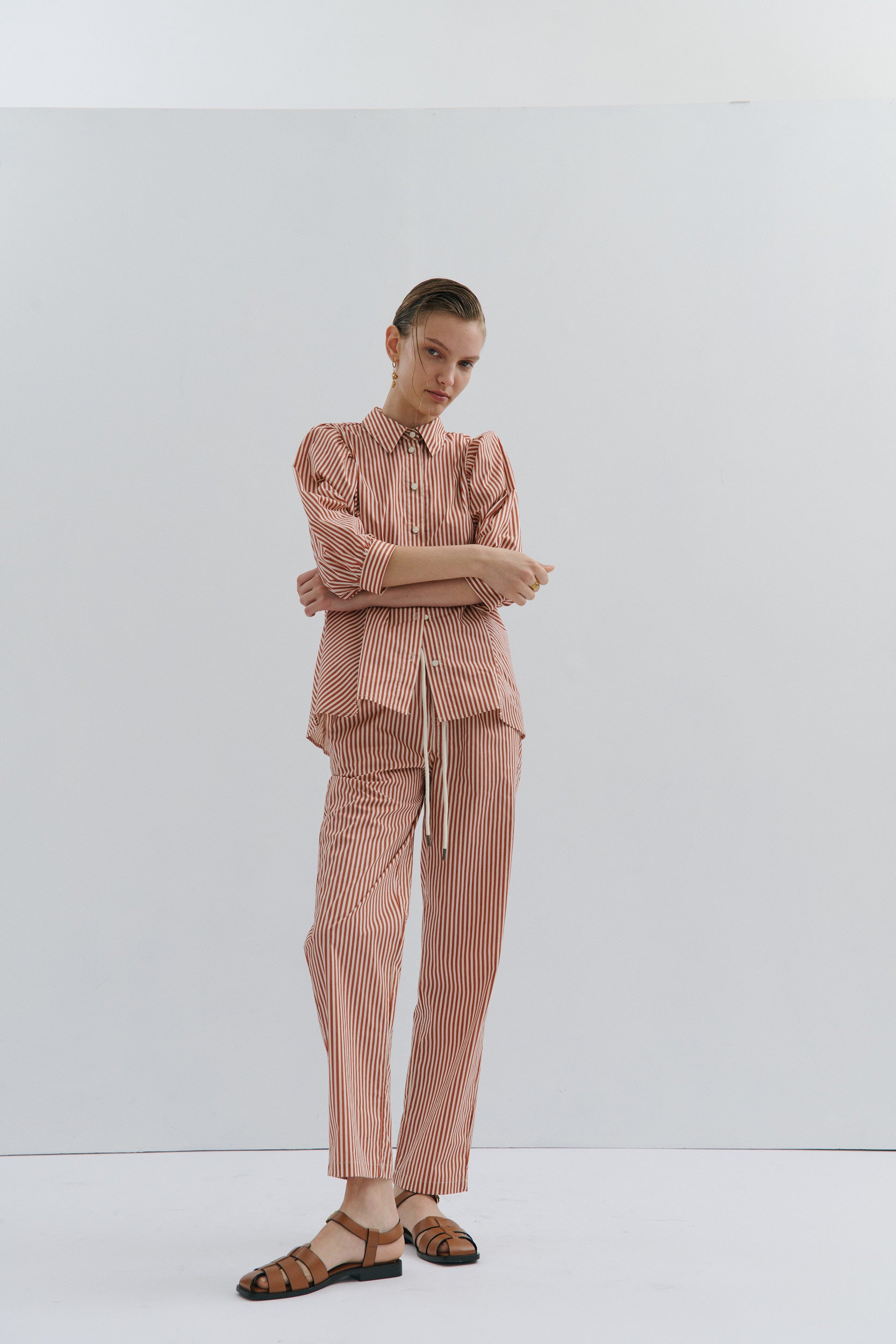 Goldie Tapered Casual Pant - Picnic Pinstripe