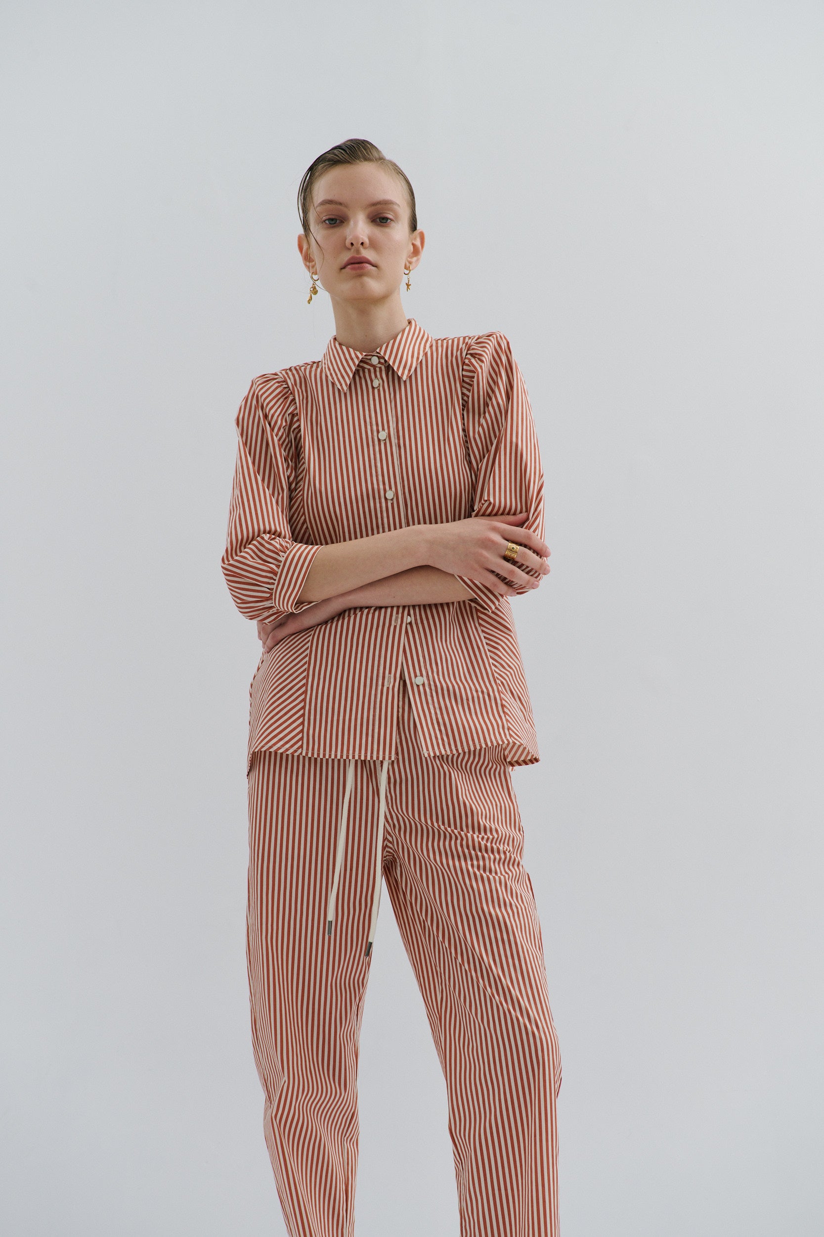 Goldie Tapered Casual Pant - Picnic Pinstripe