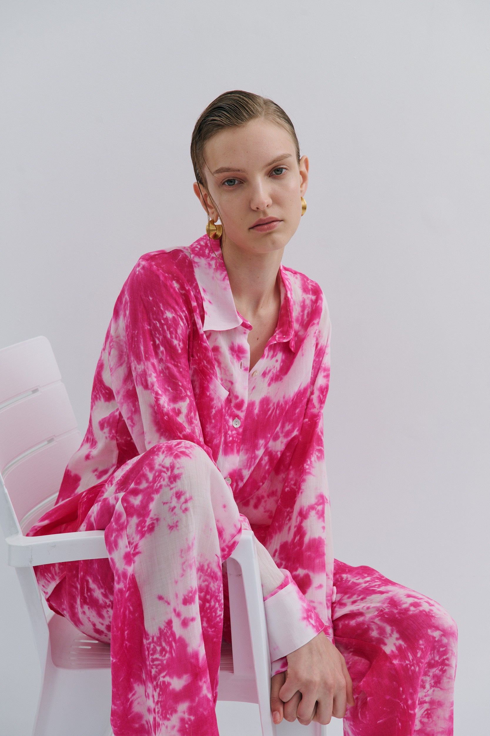 Farrah Wide Leg Pant Pink Tie-dye