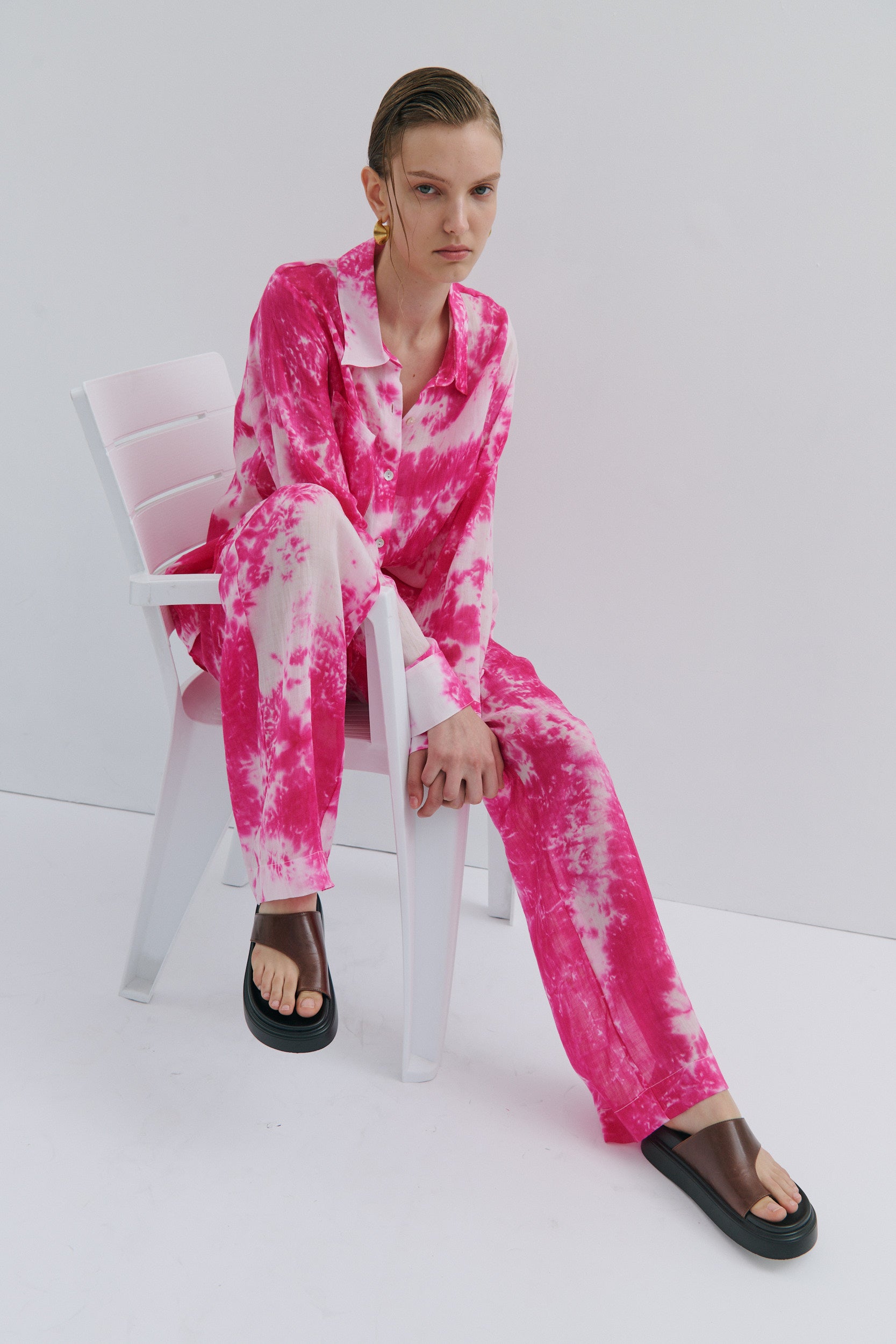 Farrah Wide Leg Pant Pink Tie-dye