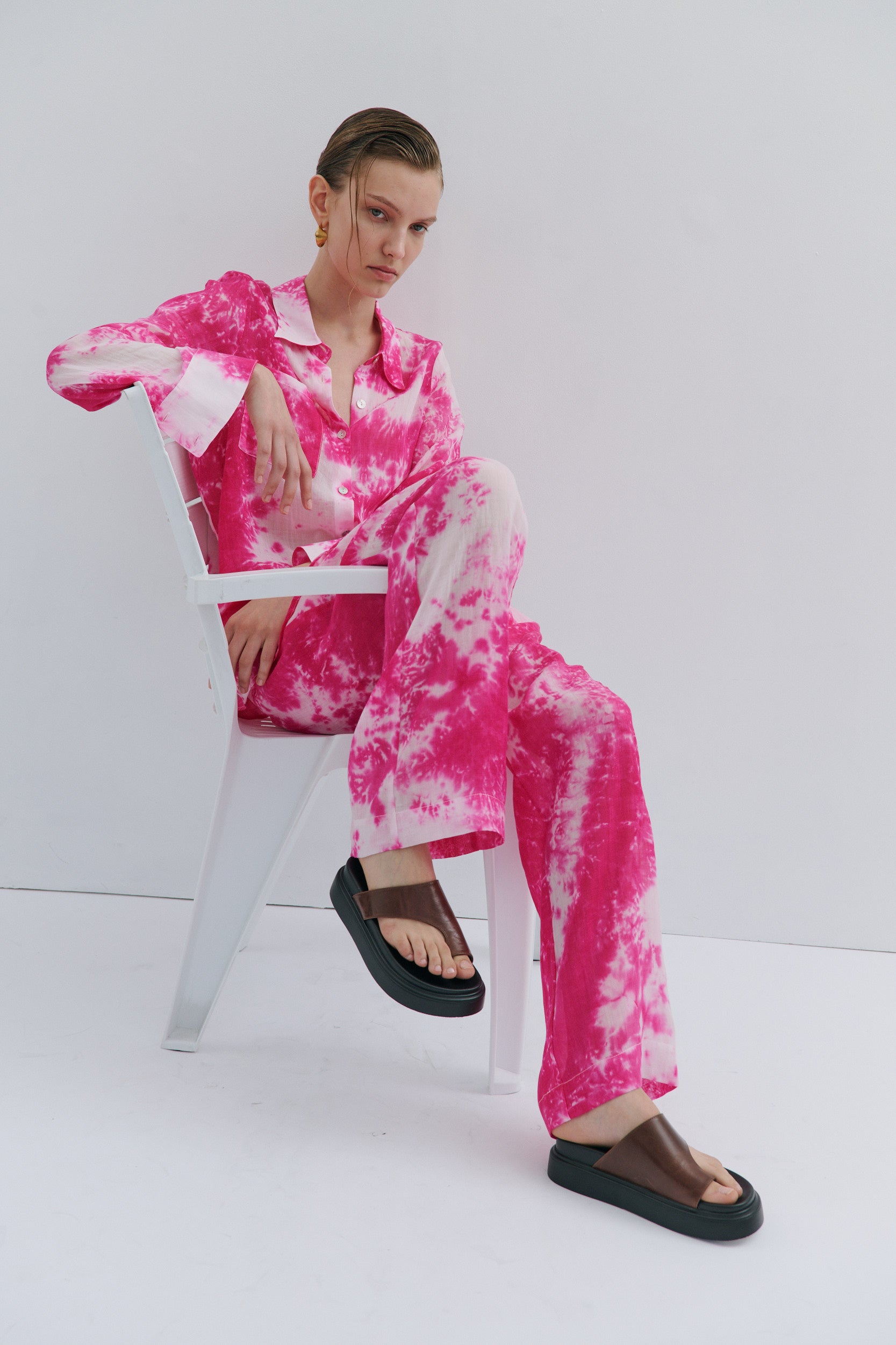 Farrah Wide Leg Pant Pink Tie-dye
