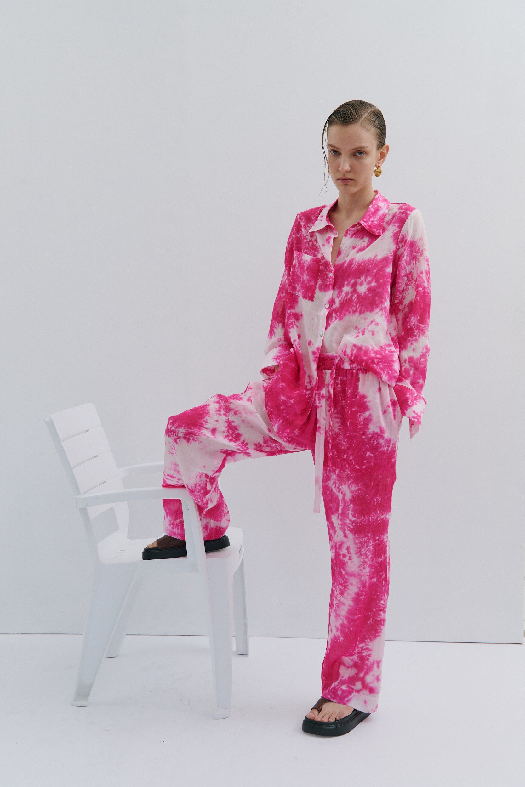 Farrah Wide Leg Pant Pink Tie-dye