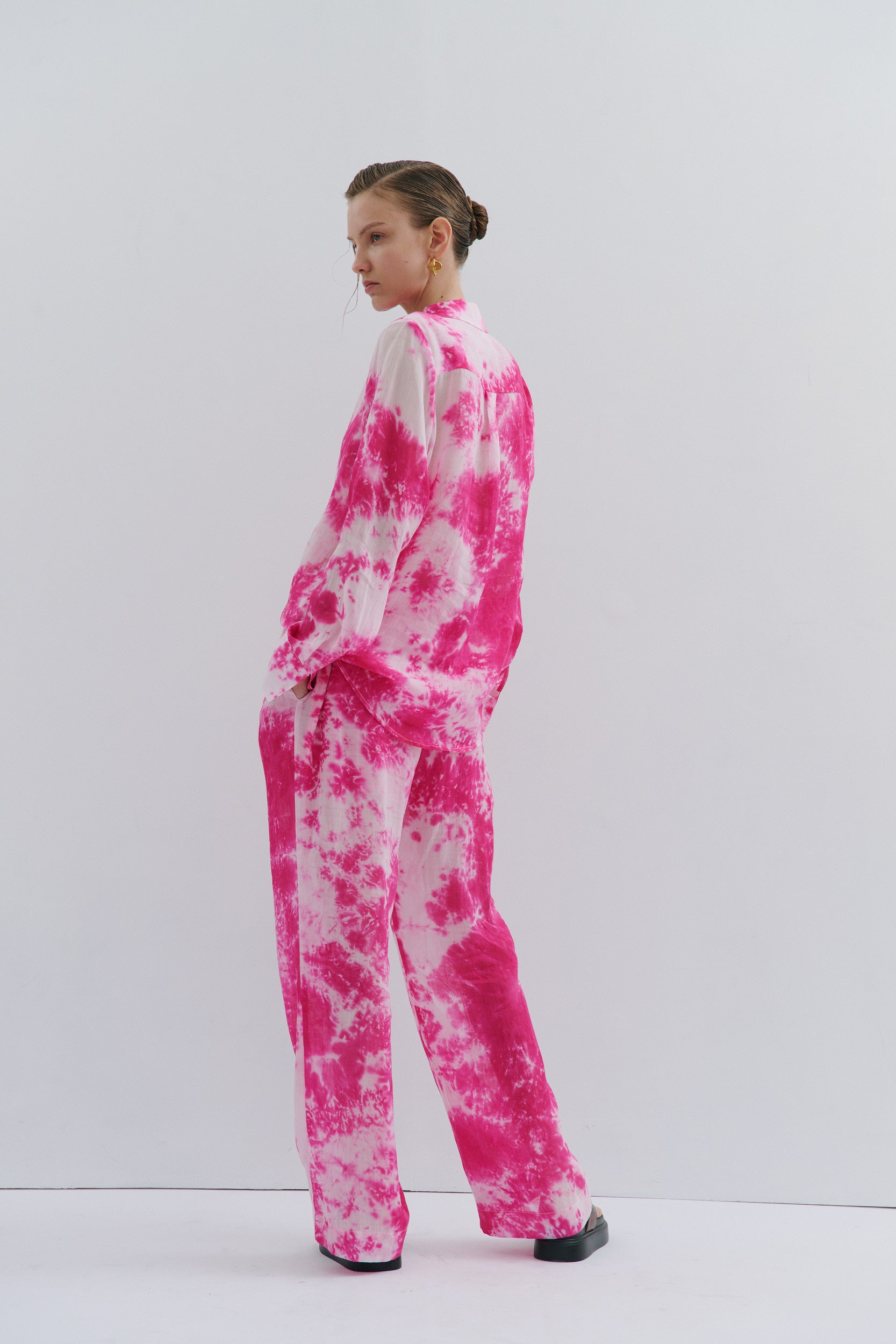 Farrah Wide Leg Pant Pink Tie-dye