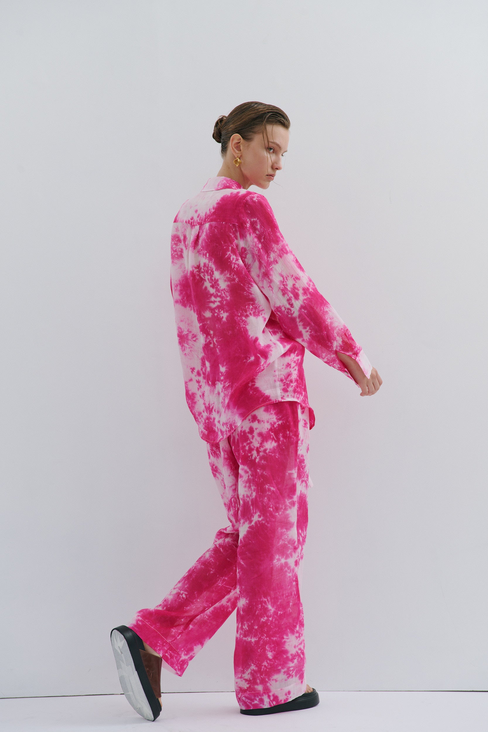 Farrah Wide Leg Pant Pink Tie-dye