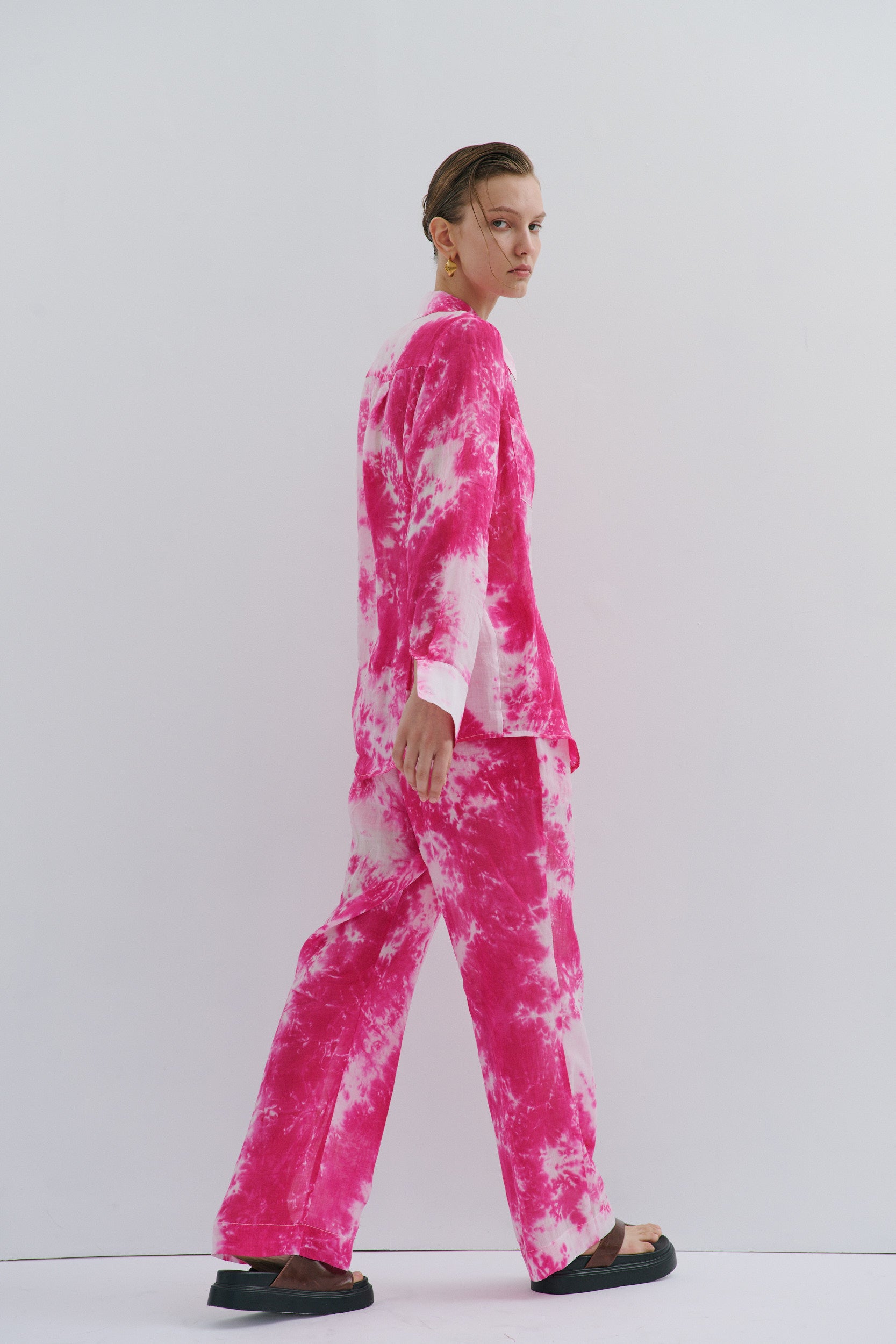 Farrah Wide Leg Pant Pink Tie-dye