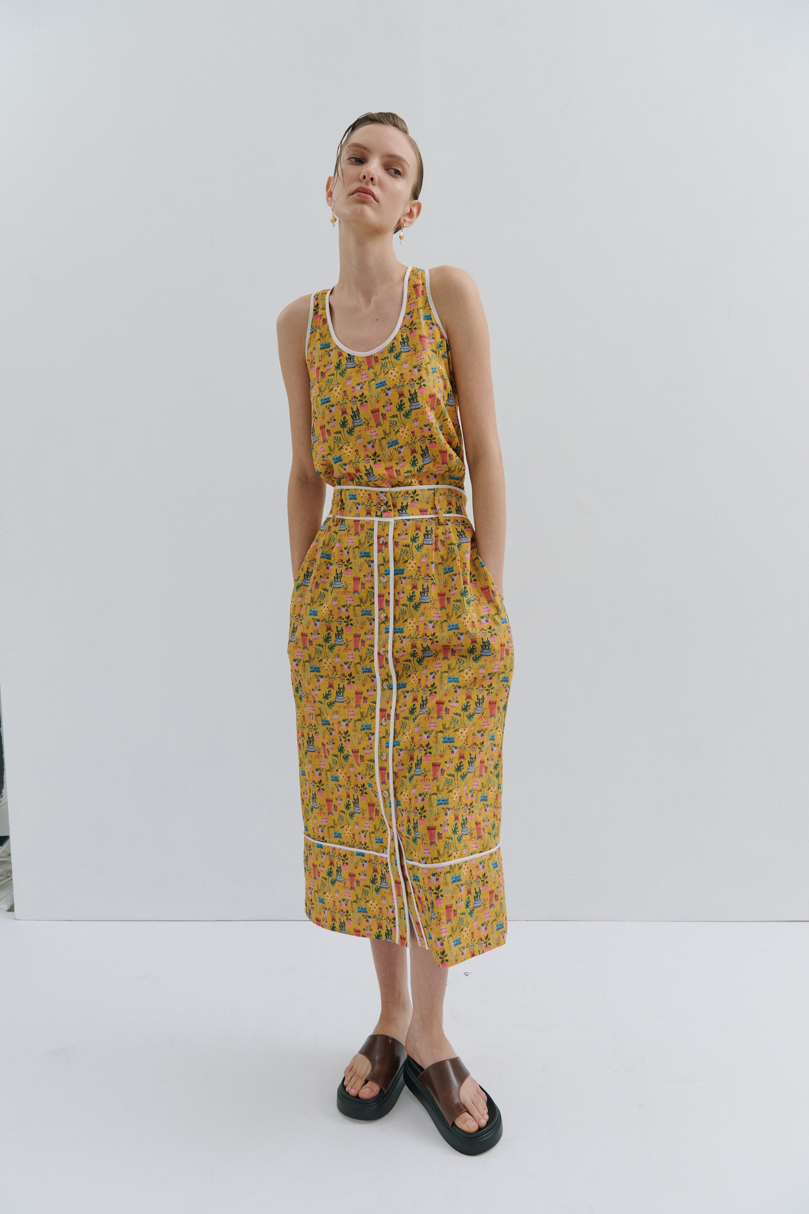 Alice Midi Skirt - Yellow Tea Party